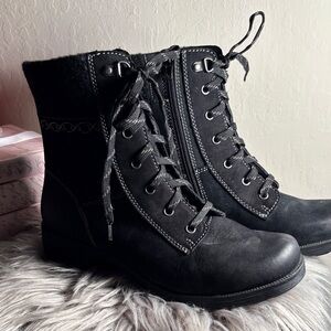 Earth Origins Leather Lace-Up Boots Rowan Black Sz 10M